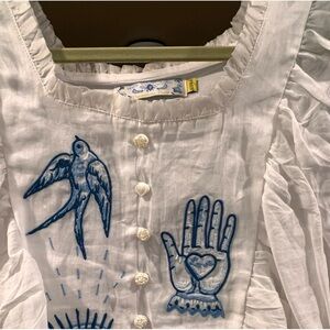 Unlogical Poem silk/linen batwing sleeve top.  Smocking is pretty.